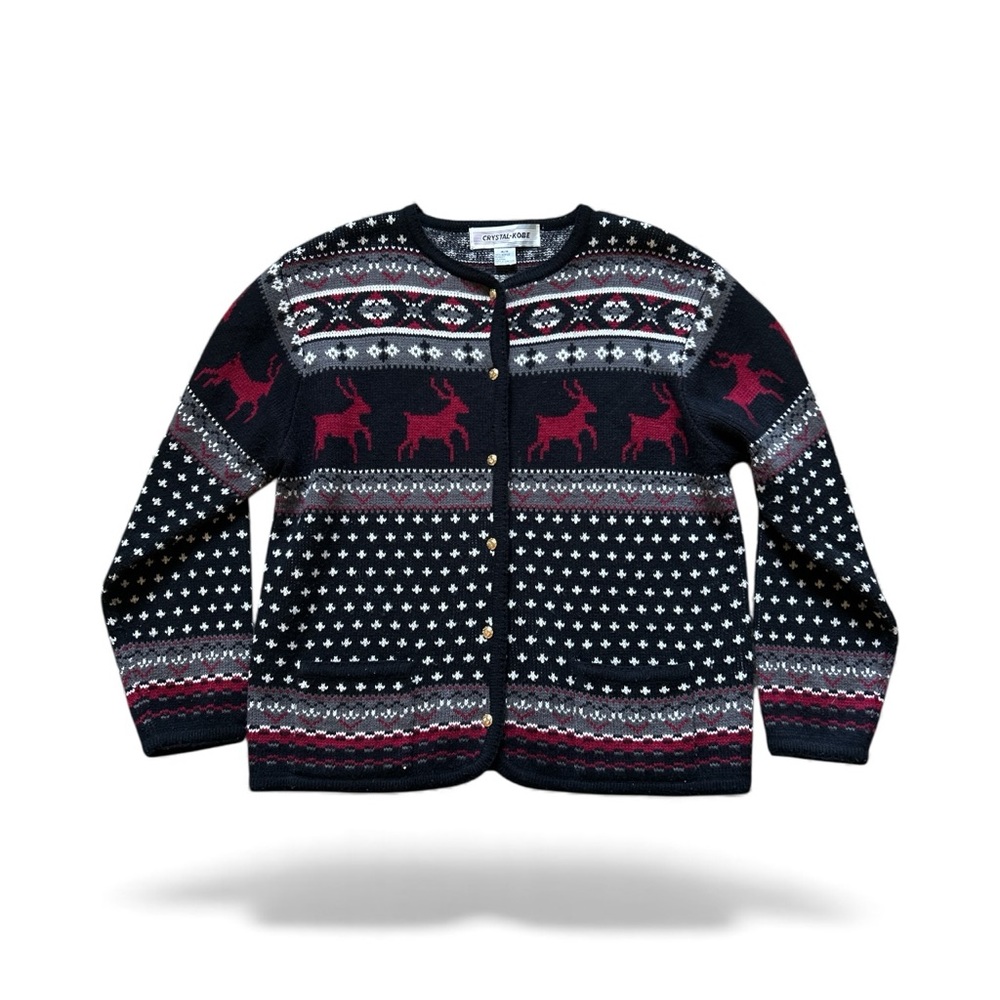 Vintage Crystal Kobe Black Nordic Scandi Cardigan Size Medium Cottagecore